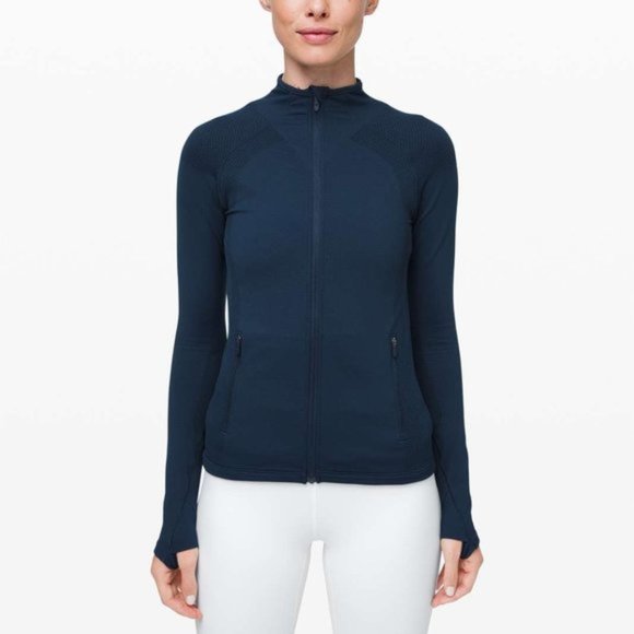 Lululemon For The Chill Of It Jacket True Navy Full Zip Activewear Running 6 - Picture 1 of 7